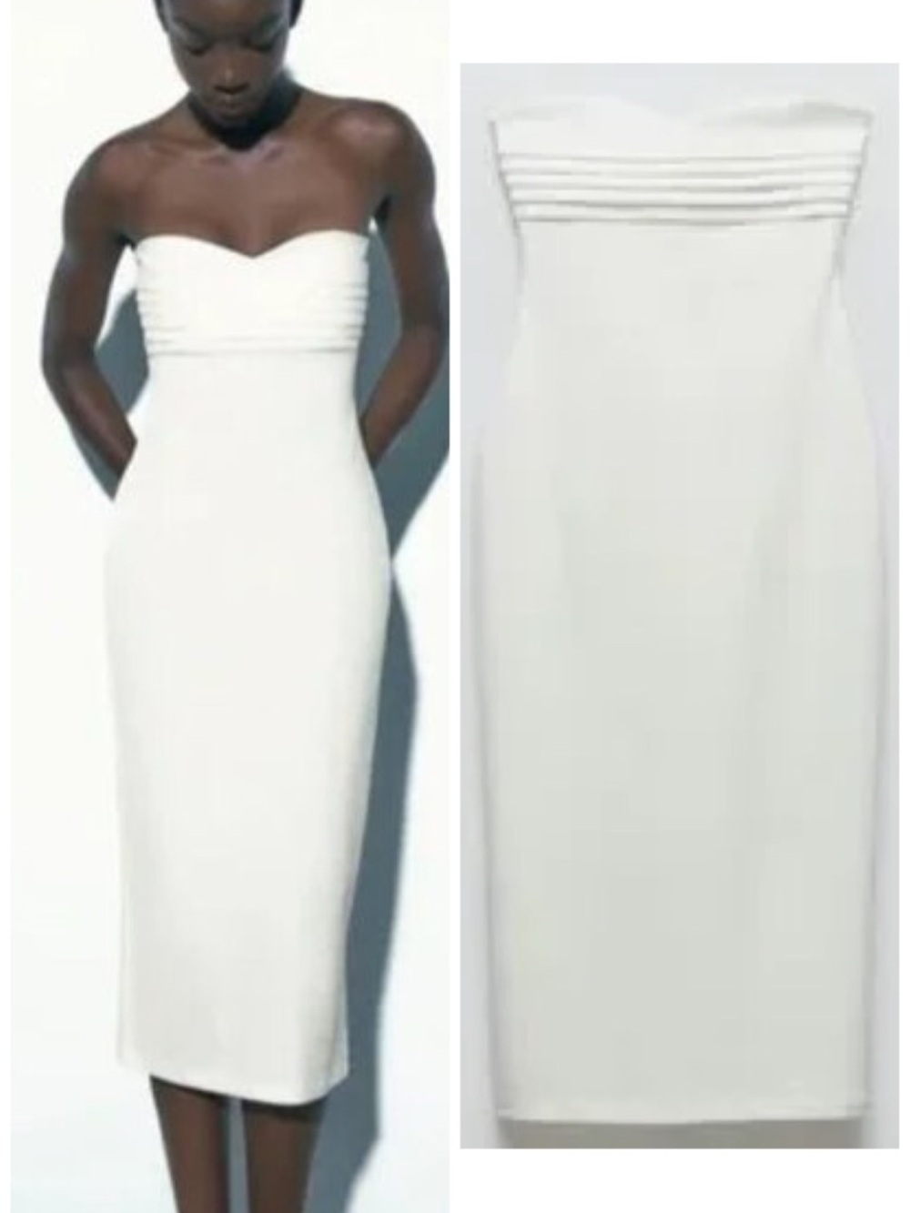 Zara Strapless Sweetheart Neckline Bodycon Midi Dress in White Size M NWT